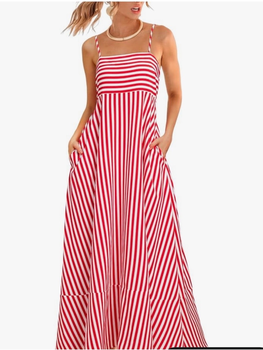 Cupshe Red and White Striped Spaghetti Strap Maxi Dress